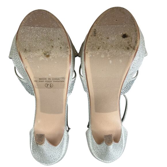 Dream Pairs Pumps Women Size 7.5 Silver Glitter T Bar Strappy Stiletto Platforms - Picture 5 of 9
